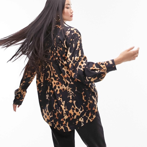 Topshop animal print shirt in multi size 8 - Picture 3 of 8